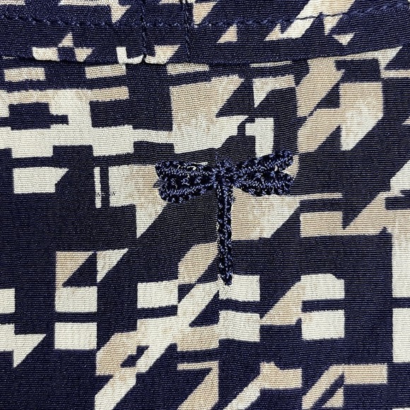 Tyler Boe Silk Long Line Button‎ Popover Tunic Top Size S Blue Cream Beige - Picture 8 of 10